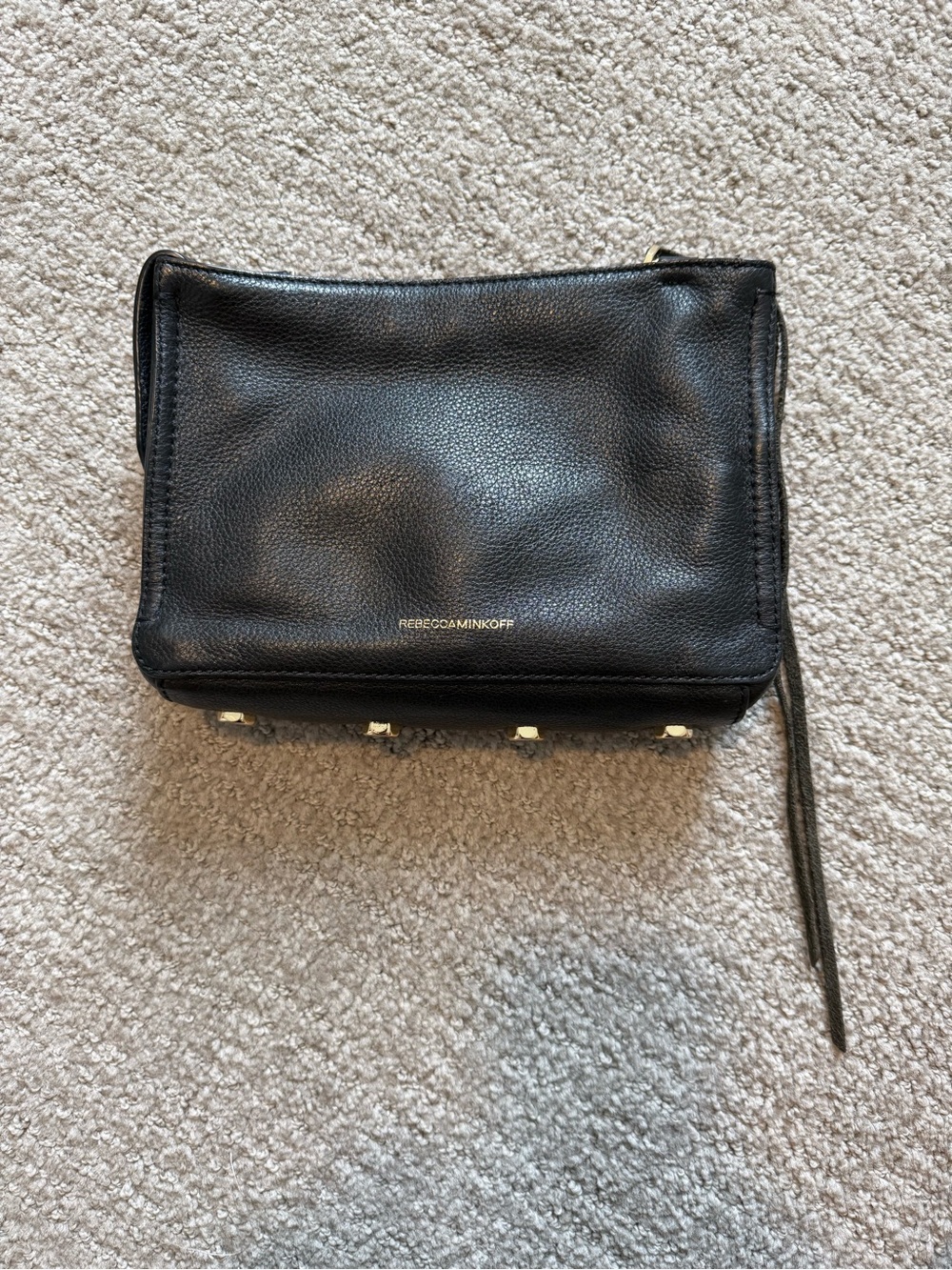 Rebecca Minkoff Black Pebbled Leather Crossbody Wristlet with Studs
